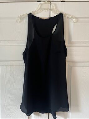 LOFT Black Chiffon Scoop Neck Tank Top